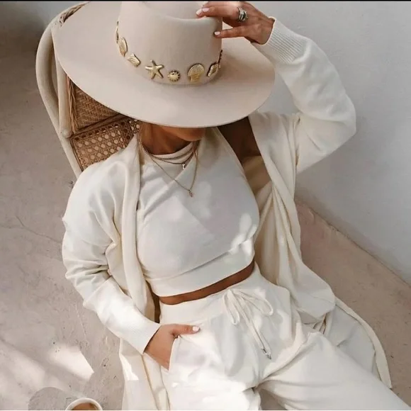 Lack of Color Seaside Boater Hat New wtags Cream Wide-Brim Hat with Gold Accents Lack of Color Women main image 4